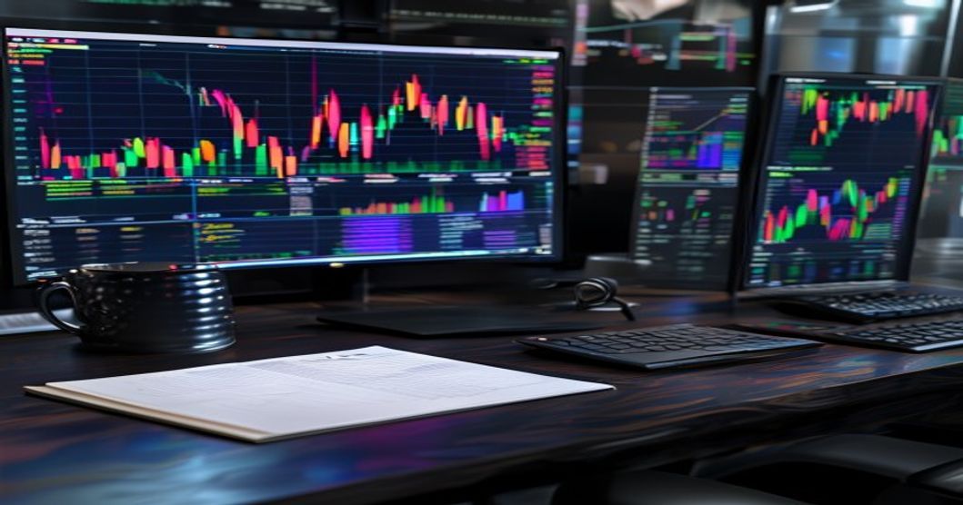 Best crypto exchange comparison for traders showing multiple monitor trading setup with candlestick charts