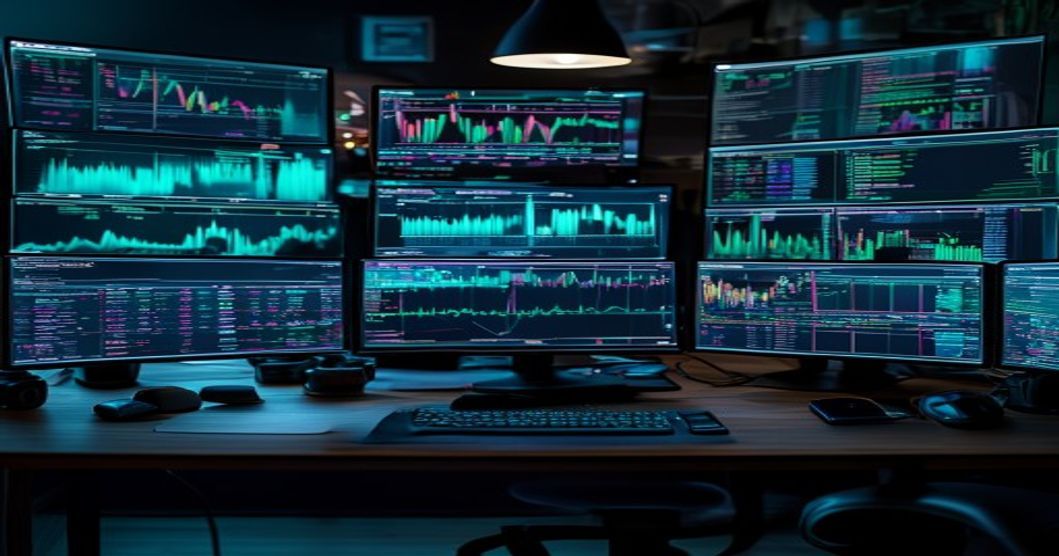 Multi-screen trading setup comparing crypto exchange fees for volatility trading
